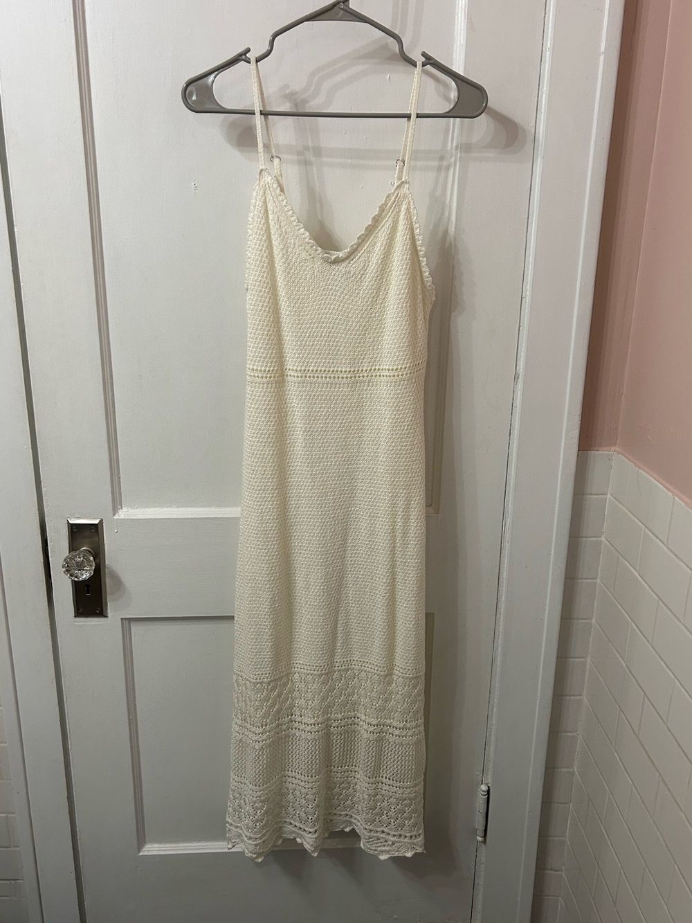Never Worn Freshman Cream Crochet Maxi Slip Dress